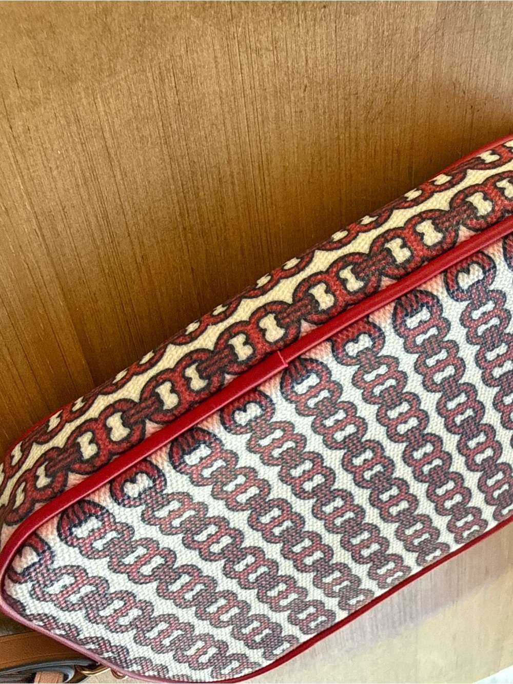 Tory Burch Gemini Link Canvas Zip Wristlet Pouch Liberty Red - Picture 7 of 9